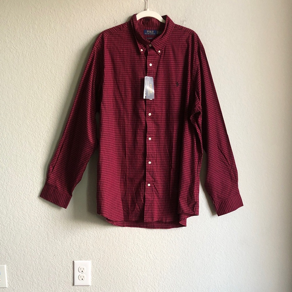NWT Polo Ralph’s Lauren Mens Classic Fit Cotton Button Down Shirt Red Black XXL